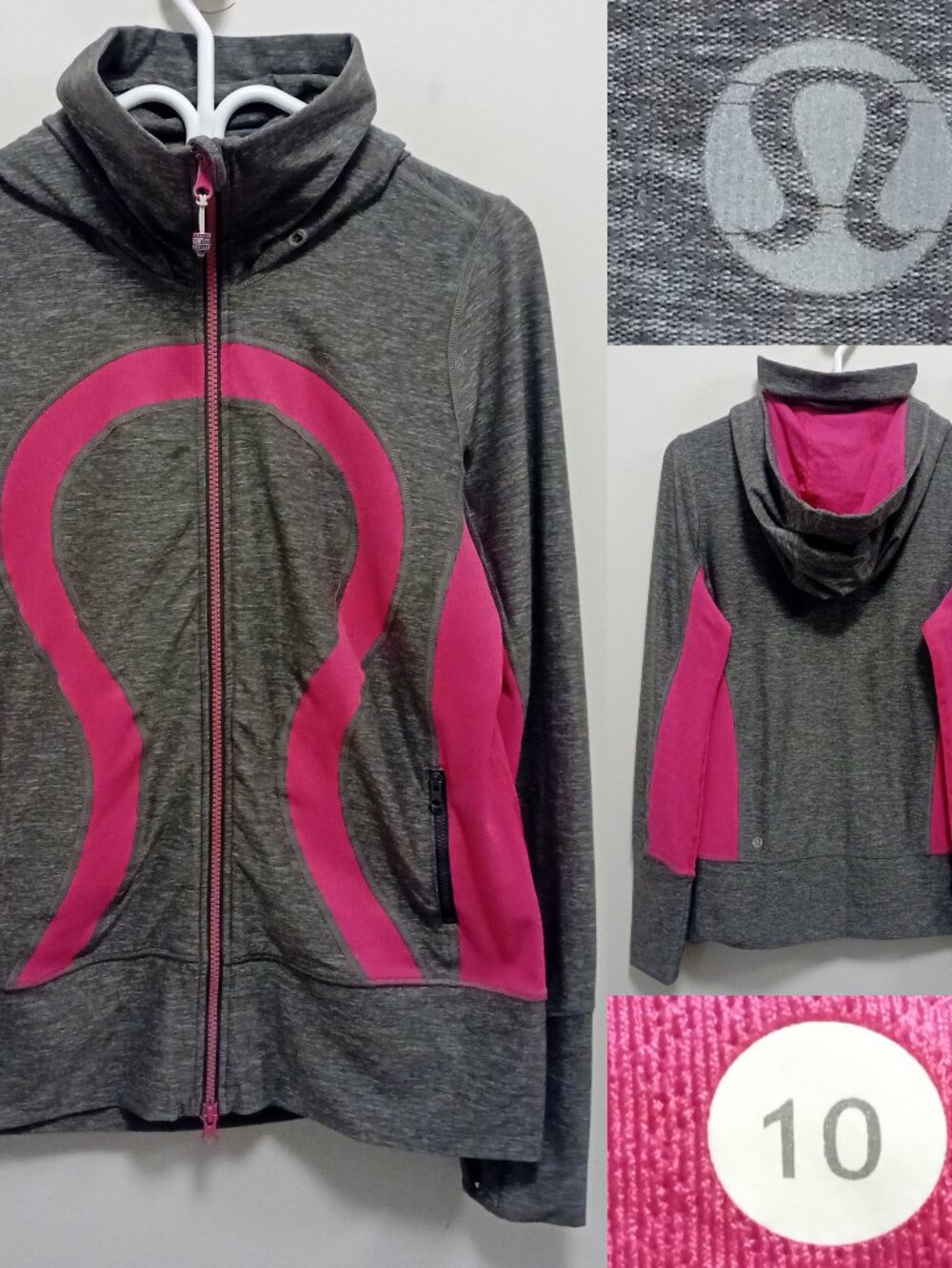 Lululemon In Stride 10 Large Full Zip Hooded Jacket Women's Pink Gray